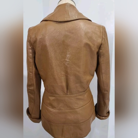 Vintage Tan Leather Jacket blazer M - Picture 7 of 7